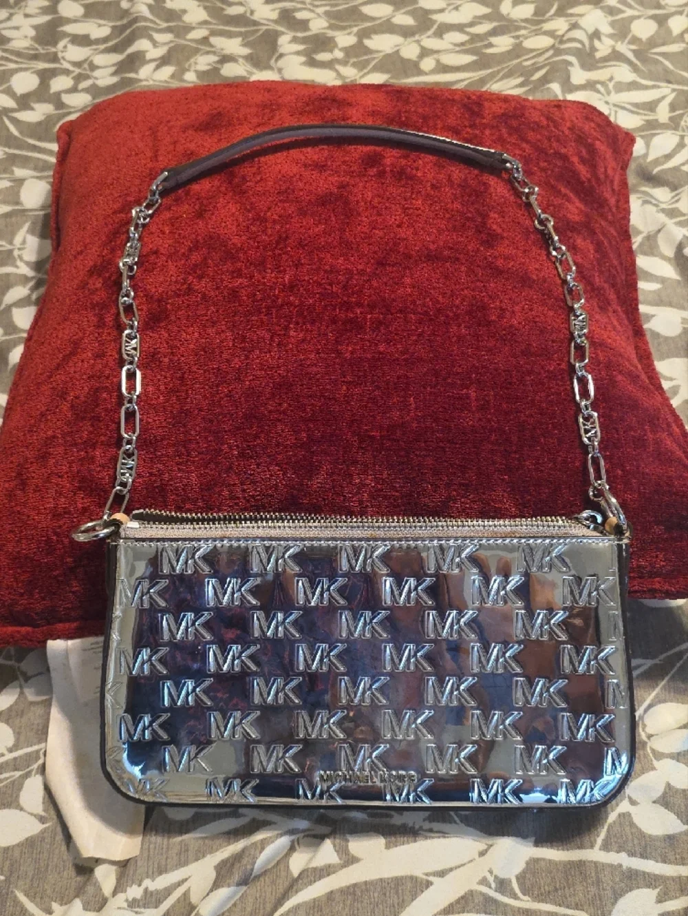 Michael Kors Silver Embossed MK Metallic Wristlet - Picture 2 of 4